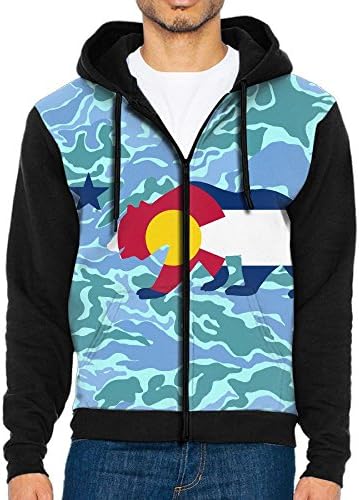 Colorado State Flag Over California Bear Athletics Men's Zip-Front Hoodie Sweatshirt With Drawstrings S