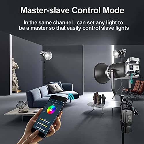 GVM LED Video Light with Softbox, 200W Bowens 3200K-5600K COB Photography Light with Tripod, App and DMX Control, LED Studio Continuous Light for Photography, Video, Interview, YouTube, Film 93000Lux/0.5 m