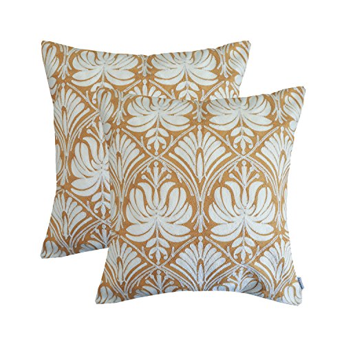 ALPHA HOME Embroidered Throw Pillow Covers Decorative Cushion Covers 18 x 18 inch, Set of 2, Gold