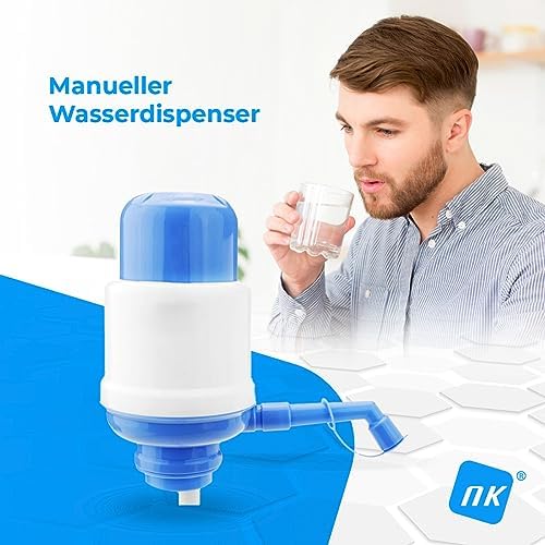 Universal Wasserspender - Manueller Dosierer für Flaschen, Fässer - Kompatibel mit Flaschen von 2,4,6,8,10 und 12L, mit Adapter von 3,8 und 4,8 cm - Weiß und Blau