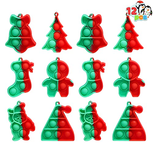 JOYIN 12 PCS Bubble Fidget Silicone Keychain Mini Push Squeeze Pop Christmas Party Favors Kids Toys Anxiety Stress Reliever Office Desk Toys for Kids Adults