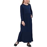 GORLYA Girl's Long Sleeve Floral Print Loose Casual Holiday Long Maxi Dress with Pockets 4-12 Years