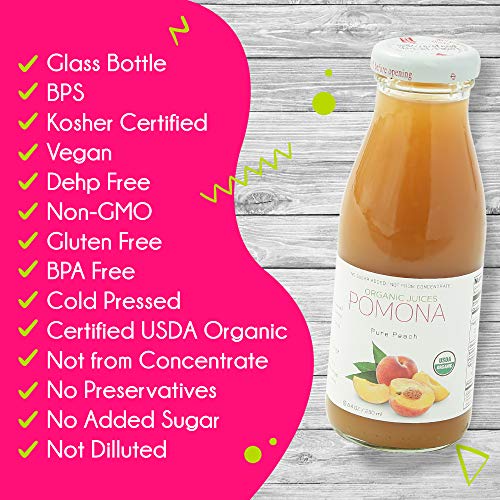 Pomona Organic Peach Juice (Pack of 12), Cold Pressed USDA Organic Juices, 100 Peaches, No