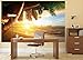 Poster – Beach Sunset – Picture Decoration Caribbean Sea Palm Tree Nature Summer Sun Ocean Vacation Dream Island Orange Dusk Image Photo Decor Wall Mural (55x39.4in - 140x100cm)