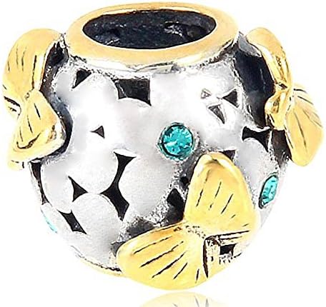 Choruslove Butterfly Flower Charm with Gold Plated 925 Sterling Silver Bead for European Bracelet( Blue Zircon Crystal)