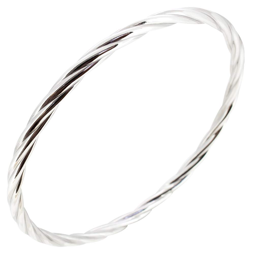 Treasure Bay Elegant Twisted Sterling Silver Bangle Bracelet for Women Size 65mm Diameter