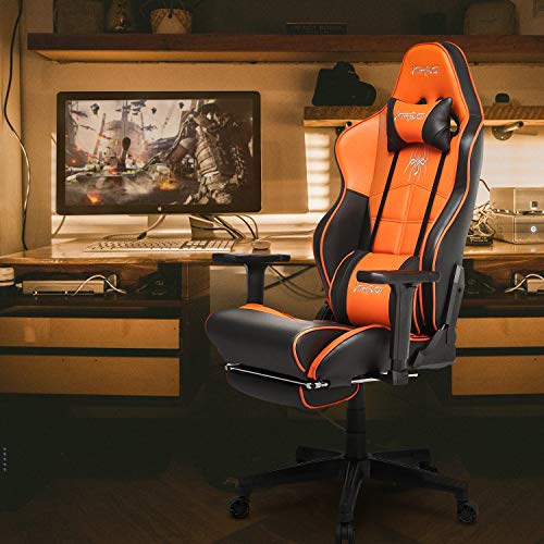 Kirogi-Silla-Gaming-Silla-Gamers-con-reposapies-Silla-ergonomica-de-Ordenador-Silla-reclinable-de-Adultos-para-Juegos-de-PC-Silla-de-Oficina-Grande-con-Cuero-de-Fibra-de-CarbonoNaranja