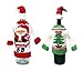 Wine Bottle Covers, Christmas Winter Holiday Knit Sweaters - Set of Two