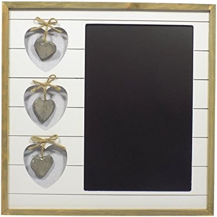 CHALK BOARD WHITE SLATTED NATURAL WOOD HANGING HEARTS 31CM X 31CM X 2CM