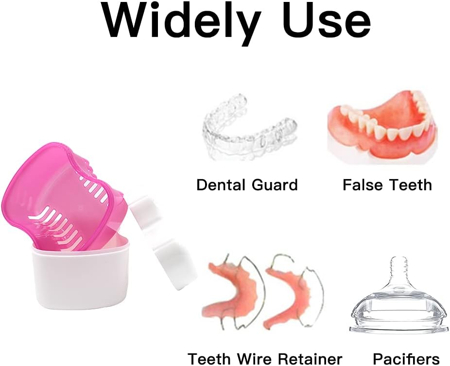 2 Packs Denture Bath Cases and 2 Packs Denture Cleaner Brushes kit, Portable Professional Denture Cups Denture Boxes Dentures Container with Removable Basket for Home Use (Blue, Pink, Purple): Health & Personal Care