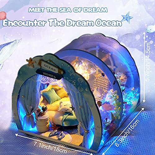 GuDoQi DIY Miniature Dollhouse Kit, Miniature House Kit 1:24 Scale,Tiny House kit with Furniture, Great Gift for Birthday Easter Day, Sweet Home of Mermaid Princess
