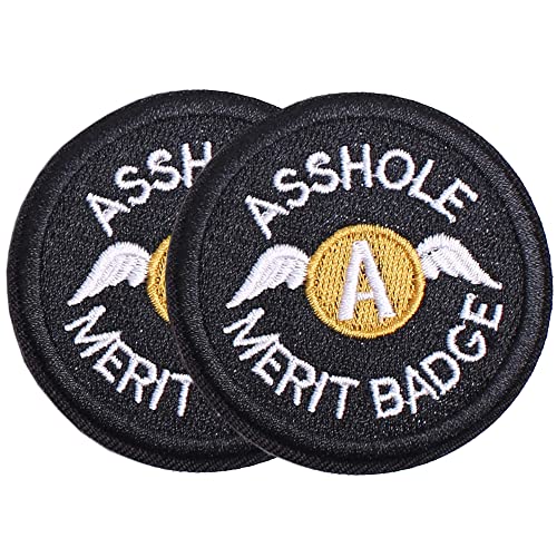 2 Pieces 3in / 7.6cm Asshole Merit Badge Morale Patch, Funny Tactical Military Morale Patch Hook & Loop, Black
