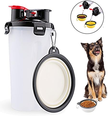 PROMUN Pet Food and Water Feeding Bottles with Pet Collapsible Bowls,Travel Food Water Bottles for Dog or Cat,Feeding Kettle, Foldable Silicone BPA Free Water Cup Bottle