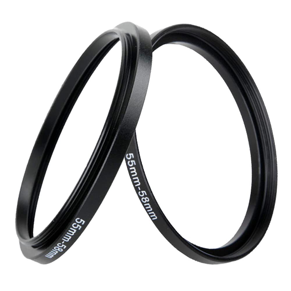 55mm-58mm Step Up Ring(55mm Lens to 58mm Filter, Hood,Lens Converter and Other Accessories) (2 Packs), Fire Rock 55-58 Aerometal Camera Lens Filter Adapter Ring
