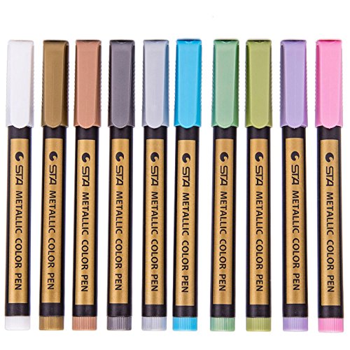 Fine Metallic Markers Paint Pen - Set of 10 Colors, Permanent Glitter Pens For Black Paper, Painting Rocks, Glass, Mug Design, Easter Egg, Photo Album, DIY Craft Kids, Gift Card Making