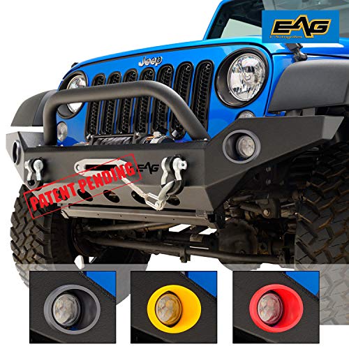 EAG Front Bumper Full Width with Winch Plate and Drings Black Textured