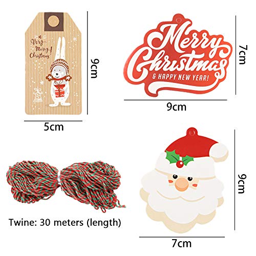 HAKACC 150 PCS Christmas Gift Tags,15 Different Pattern Designs with 30M Red and Green String for Christmas Present Tags, Christmas Party and Christmas Tree Decoration