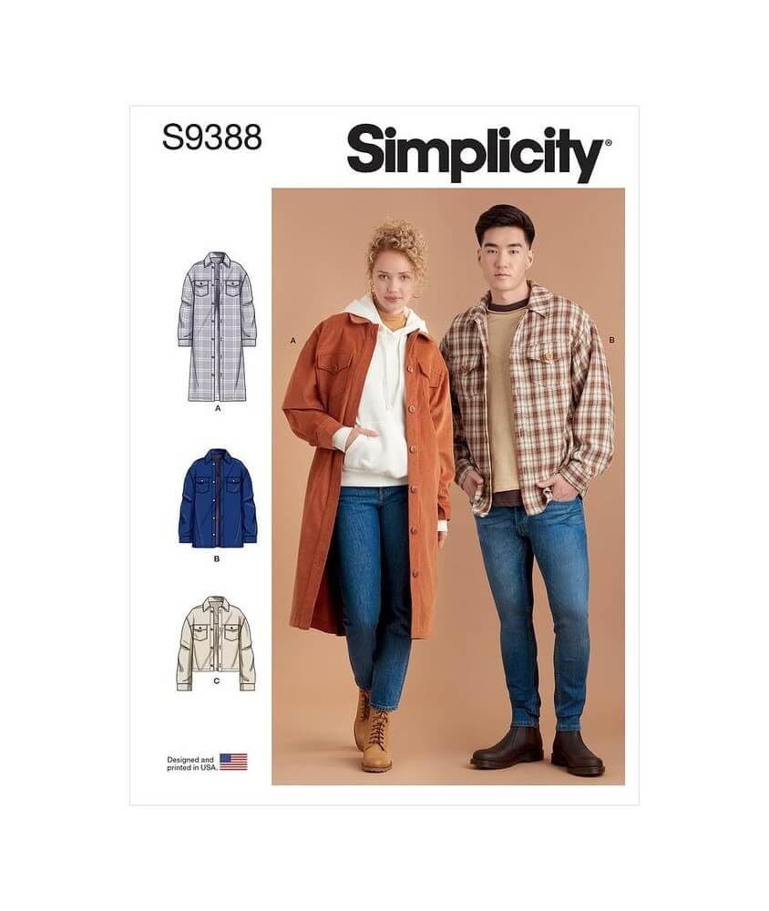 Simplicity Sewing Pattern S9388 Unisex Shirt Jackets