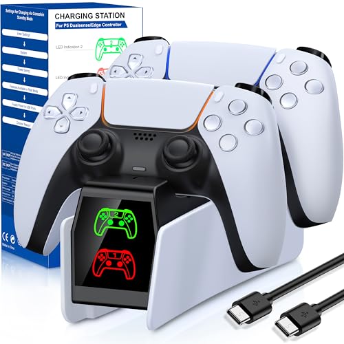 PS5 Controller Charging Station, Fast Charging Dock Compatible with PlayStation 5 Edge & Dual Controller, PS5 Accessories Charging Dock Stand with LED Indicators & Charging Cable