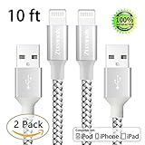 Zteanok iPhone Charger , 2 Pack 10 Feet Nylon Braided Cord Lightning Cable to USB Charging Charger for iPhone 7/7 Plus/6/6 Plus/6S/6S Plus,SE/5S/5,iPad,iPod Nano 7 - 10 Ft(3 Meters) - Black silver
