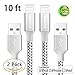 ZTeanok iPhone Charger , 2 Pack 10 Feet Nylon Braided Cord Lightning Cable to USB Charging Charger for iPhone 7/7 Plus/6/6 Plus/6S/6S Plus,SE/5S/5,iPad,iPod Nano 7 - 10 Ft - Black silver