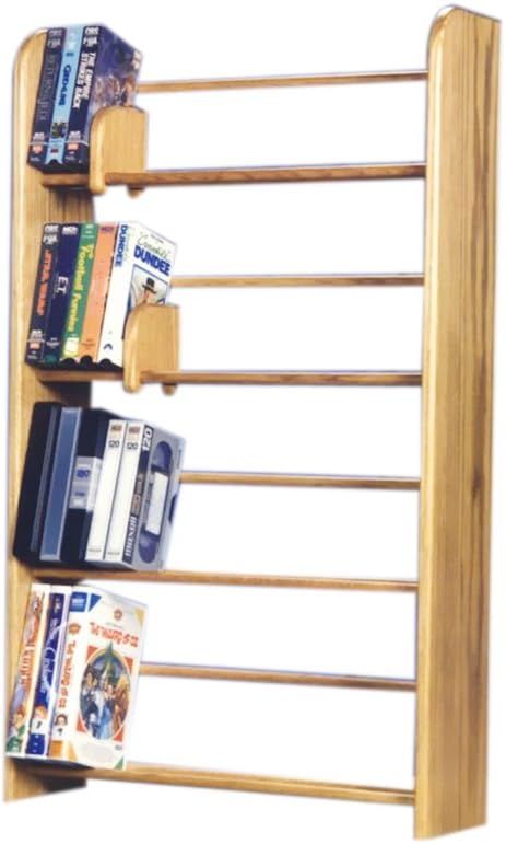 Cdracks Media Furniture Solid Oak 4 Row Dowel DVD/VHS Rack Capacity 160 DVD's/ 84 VHS Tapes Honey Finish