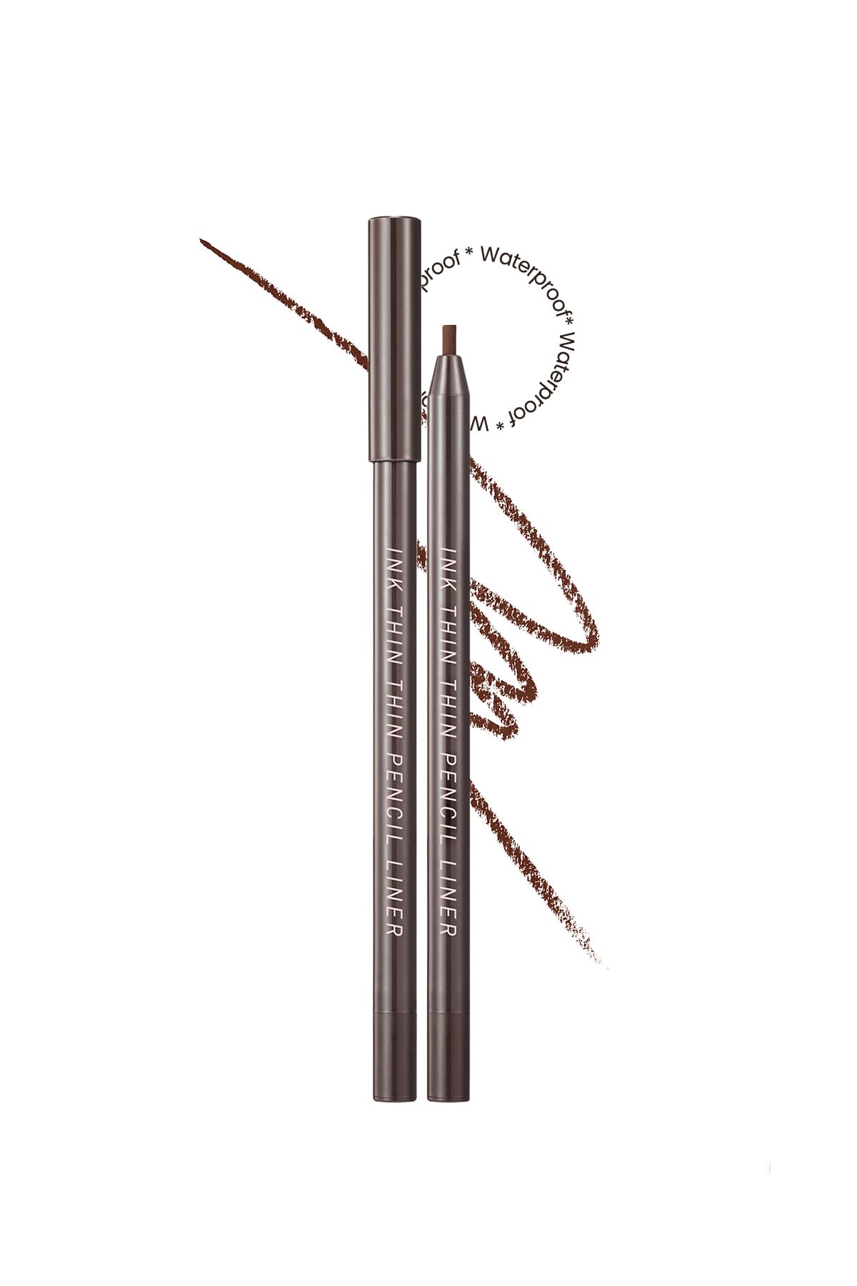 Peripera Ink Thin Pencil Eyeliner - Long-Lasting Formula Non-Irritating - Cacao Brown - 2mm