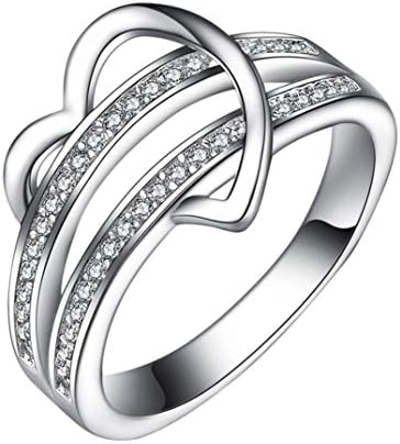 Womens Girls Pretty Faux Crystal Rings Set AfterSo Fashion Lady Female Minimalistic Heart Zircon Ring Anniversary Cocktail Wedding Engagement Romance Gift for Her/Girlfriend (8, Silver)