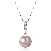YAMI Pearl Necklace, 11-12mm Cultured Round Pearl, 925 Sterling Silver Necklace with 18+2IN Adjustable Chain, 5A Cubic Zirconia, Luxury Jewelry Gifts for Wife Mom Girlfriend, Blue/Grey/Pink/Gold