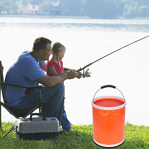 iRonrain (Upgraded) Collapsible Camping Fishing Bucket, 13L/3.4Gallons Upgraded Compact Portable Folding Water Container, Great for Hiking, Travel, Boating and Kids toy storage box (Orange) - Thumbnail 7