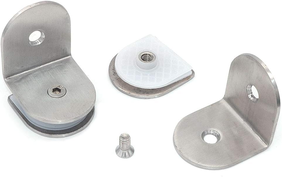 NUZAMAS Set of 8 Stainless Steel 90 Degree Glass Clamp Brackets, Wall Mounted, 8-12MM Thickness Glass Panel, Brushed Silver Finish - Image 3