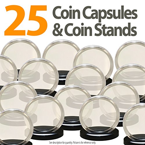 25 Coin Capsules & 25 Coin Stands for 1oz SILVER or COPPER ROUNDS Airtight 39mm