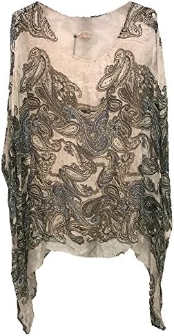 Suit and Suit Ladies Womens Italian Lagenlook New Big Paisley Print Silk Flowy Batwing Tunic Top Blouse One Size
