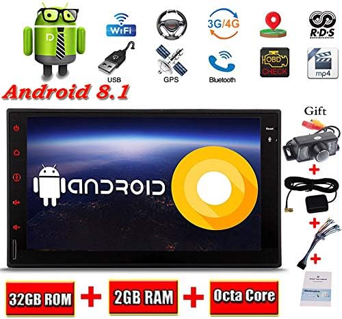 EinCar Android 8.1 Car Stereo AM FM RDS Radio Receiver Double Din Autoradio with 7 Inch GPS Navigation, WiFi, Octa Core, Backup Camera, Support BT, Mirrorlink, USB SD, AUX, Subwoofer, Video Out