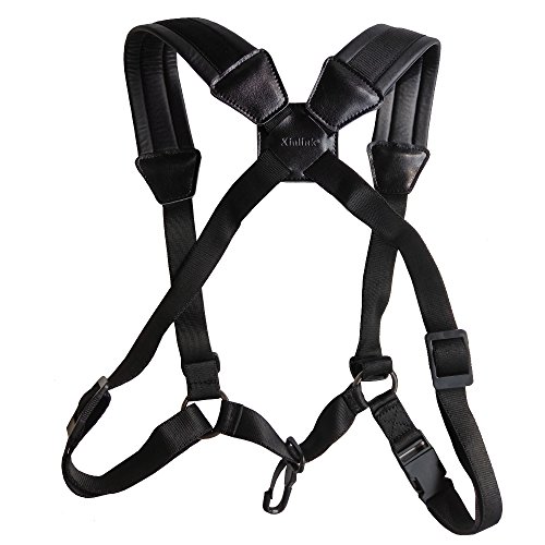 Xinlink Professional Black Leather Saxophone Strap Double Shoulder Padded Harness Adjustable for Alto Tenor Soprano Baritone Sax Music Instrument - Thumbnail 5