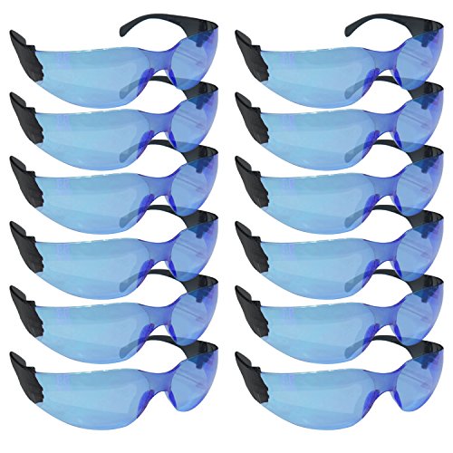 SAFE HANDLER Protective Safety Glasses, Blue Polycarbonate Impact and Ballistic Resistant Lens - Black Temple (Box of 12)