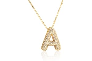 Z ZACHÉ 18k Gold Plated Dainty Cubic Zirconia Bubble Alphabet 26 A-Z Letter Necklace, Personalized Monogram Necklace,Balloon Initial Necklace Gifts for Women Girls