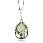Gem Stone King 6.50 Cttw Genuine Green Prasiolite Teardrop Pendant Necklace For Women | 925 Sterling Silver | Pear Shape 16X12MM | Gemstone Birthstone | With 18 Inch Silver Chain