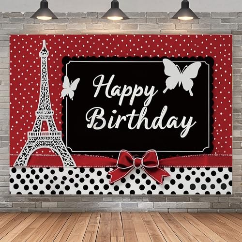 Opeoddie Red Black Happy Birthday Backdrop