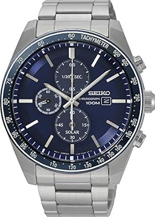 Seiko Herren Chronograph Solar Uhr mit massives Edelstahl Armband SSC719P1