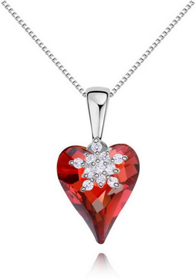 Alvdis Fashion Jewelry Heart Star Style Sterling Swarovski Crystal Pendant Necklace, 16", Red