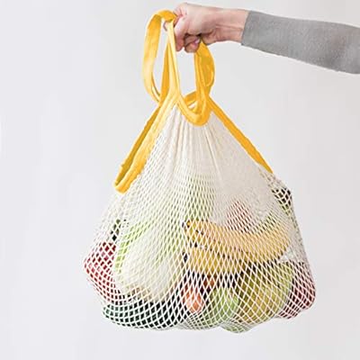 Eco Right Organic Cotton Mesh Bags for Grocery Shopping, Reusable Produce Storage Bags, Net Vegetable Bags for Market, String Organizer