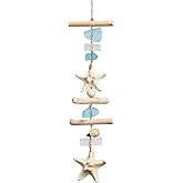 JQAQJU Sea Glass Wooden Nautical Wall Decor, Coastal Starfish Bathroom Decor Sea Shells, Driftwood Beach Room Decor for Home Indoor Outdoor, Coastal Wall Art for Living Room, Bedroom and Dining Room