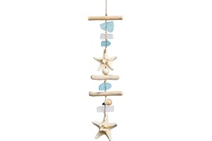 JQAQJU Sea Glass Wooden Nautical Wall Decor, Coastal Starfish Bathroom Decor Sea Shells, Driftwood Beach Room Decor for Home Indoor Outdoor, Coastal Wall Art for Living Room, Bedroom and Dining Room