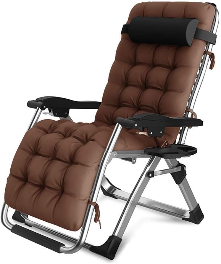 Hfyg Garden Folding Chairs Comfortable Zero-gravity Recliner Terrace Foldable Adjustable Recliner Outdoor Office Beach Recliner Extra Wide Patio Lounger Chair With Cushions (Color : Brown)
