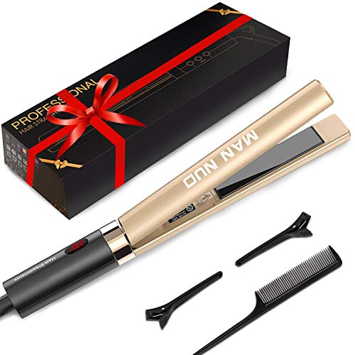 Professional 2 in 1 Curling Iron Hair Straightener Tourmaline Ceramic Flat Iron for All Hair Types with Rotating Adjustable Temperature Fast High Heat 250℉-450℉, 1 Inch (Gold)