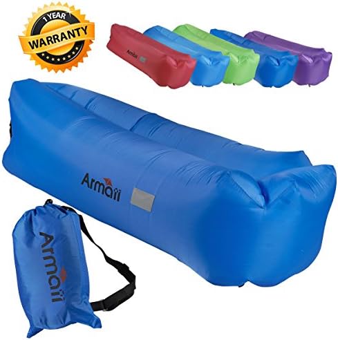 Armati Inflatable Lounger Patented Comfortable Headrest, Indoor or Outdoor Air Sofa, Camp Bedding, Hammock,Air Mattress with Carry Bag, Securing Stake and Bottle Opener