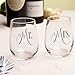 Mr. and Mrs. Silver Stemless Wine Glasses with Elegant Lettering, For Couples Engagement, Wedding Set, 17 Ounce