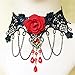 LEFINIS Red Flower Rose Beads Popular Girl Gothic Black Lace Collar Choker Necklace Bracelet