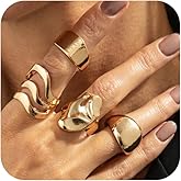 Douxsu Y2k Chunky Gold Dome Rings Set Stackable for Women Vintage Trendy Statement Thick Silver Irregular Wavy Stack Knuckle Ring Non Tarnish Jewelry Gifts